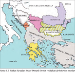 Balkan Savaşları Öncesi Osmanlı Devleti ve Balkan Devletlerinin Sınırları Haritası